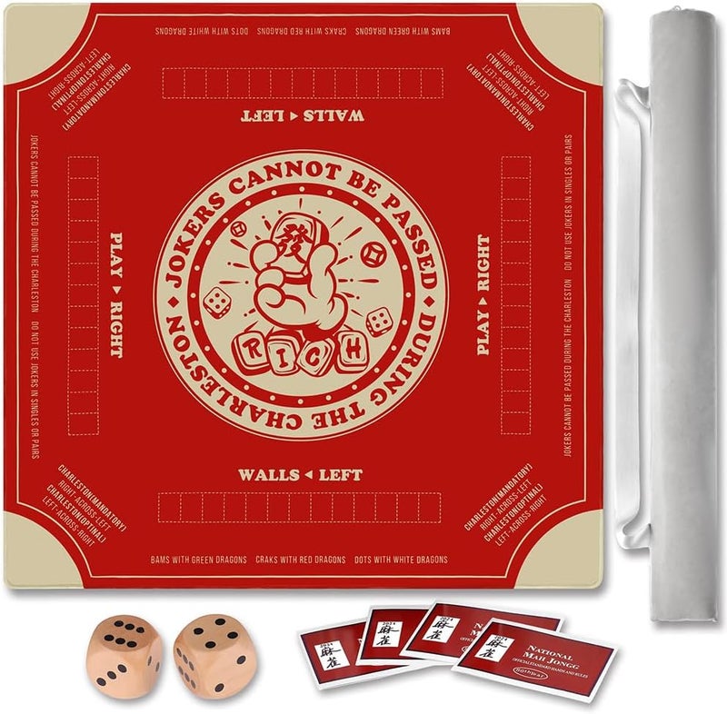 TANSOREX Mahjong Mat with Rules for Table,Travel Mahjong Set,Non-Slip and Silent,Comes with 2 Dice and 1 Coral Velvet Mahjong Mat Storage Bag,Mahjong Cards 2025(Red) - Image 1